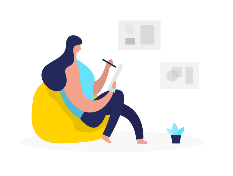 Illustration of person drawing on bean bag